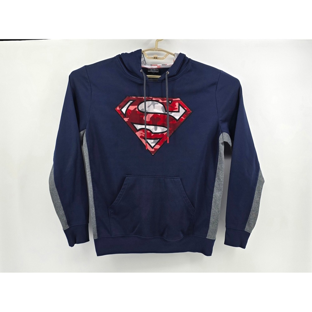 Superman Mens Hoodie Size Medium Navy Blue Camo Shield Logo Polyester Pullover